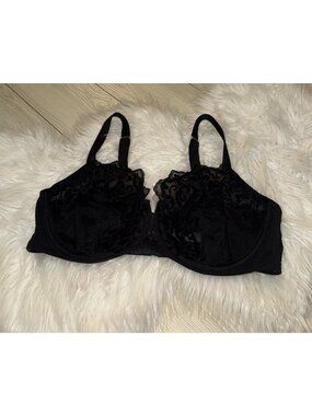 Cacique Full Coverage Lace Bra Sheer Unlined Underwire Womens 42DD Black